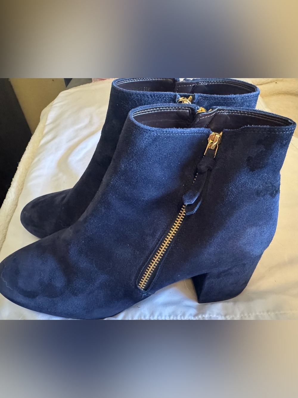 Cole Haan Navy Suede Block Heel Ankle Boots - Picture 6 of 9